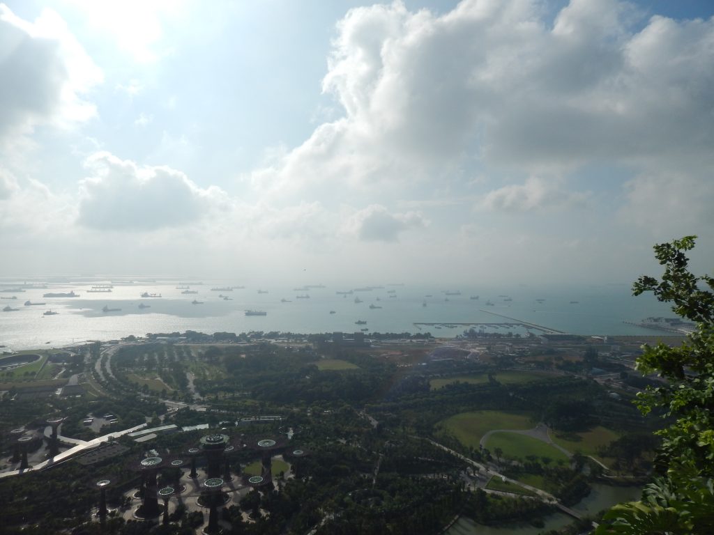 Many container ships waiting in front of Singapore's port
