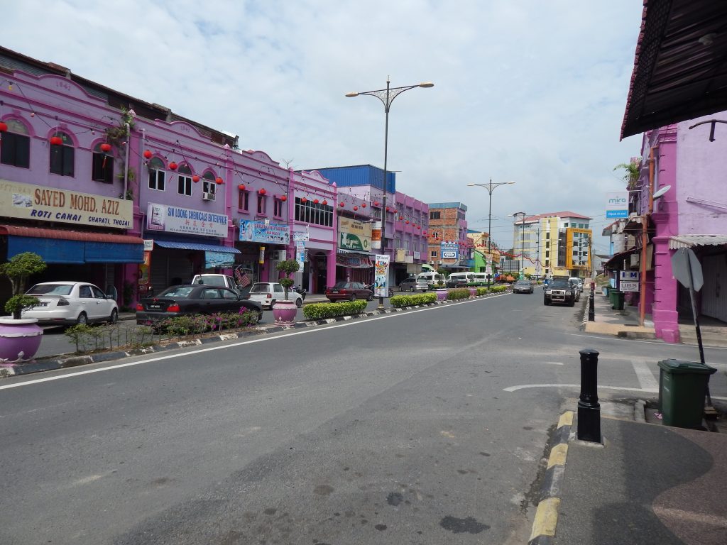 A colorful pink street in Jerantut, Malaysia