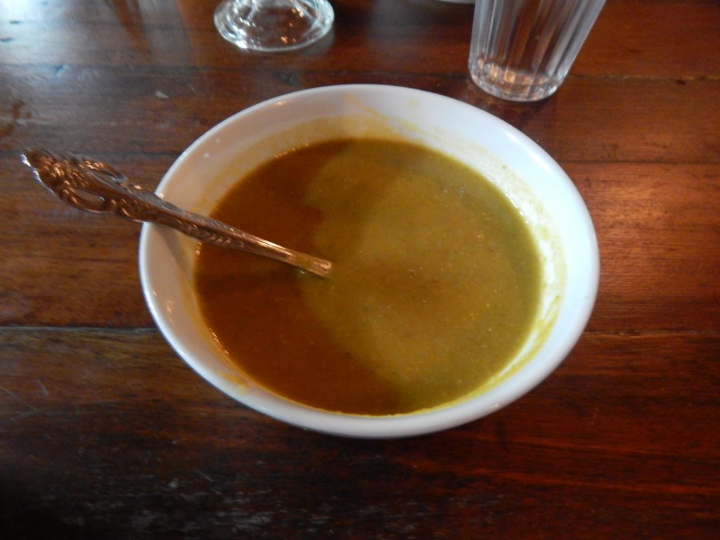 Locally spiced vegetable soup at Freddies Santai Sumurtiga