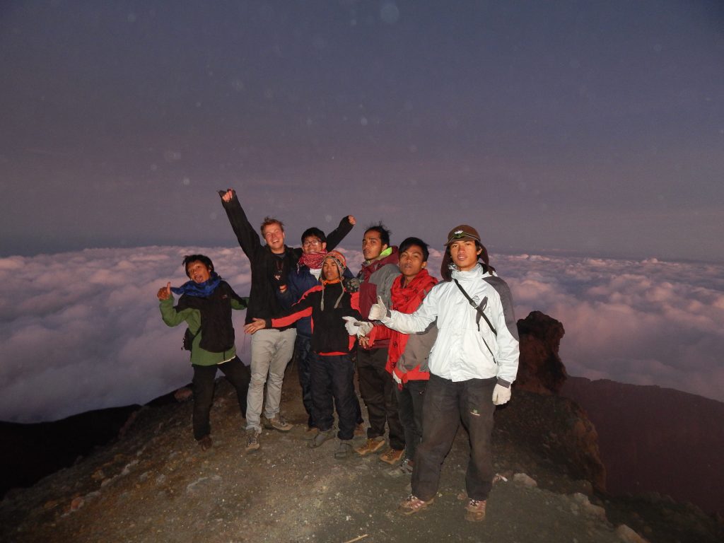 Together on Kerinci's summit with a group of Indonesian students