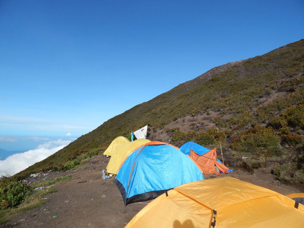 Colorful tents at Shelter 3, Gunung Kerinci, Indonesia