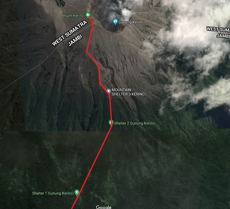 Schematic route to Gunung Kerinci's summit