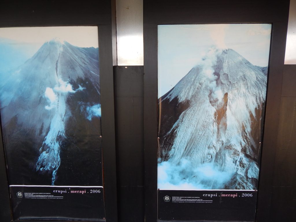 Pictures of historical eruptions at the look out of Merapi 
