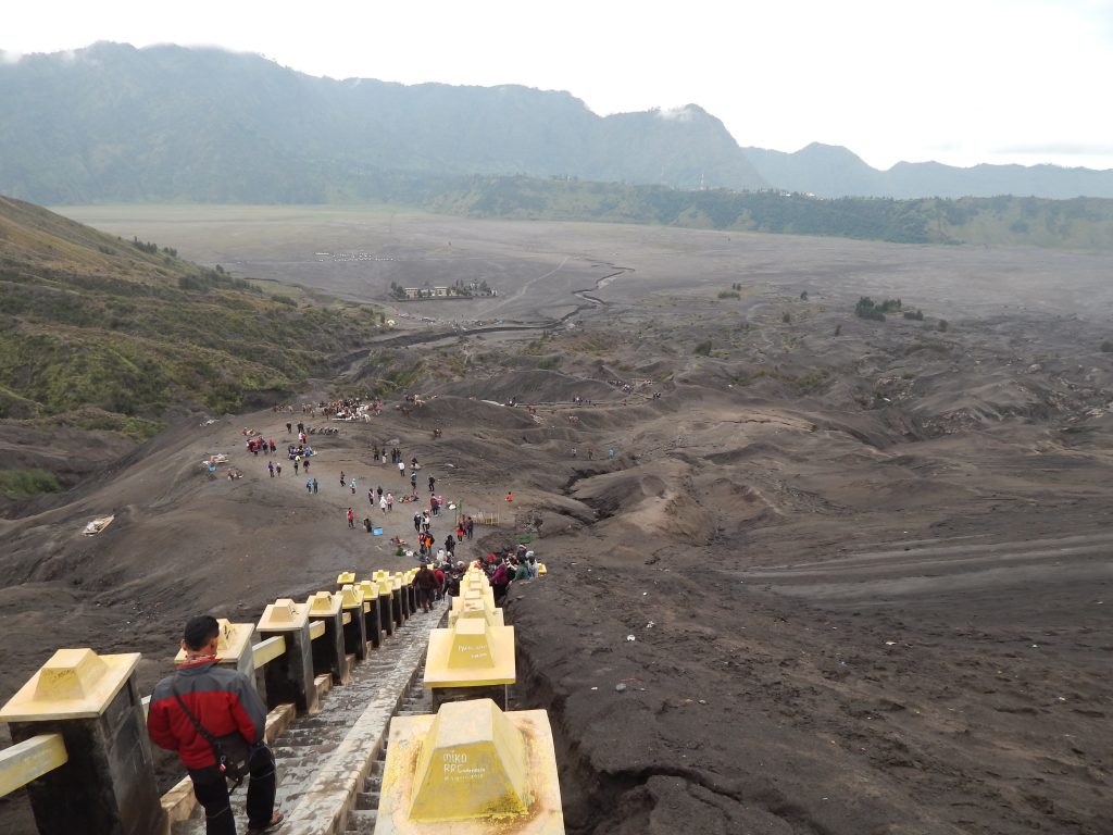 The view of the stairs taken from Mount Bromo