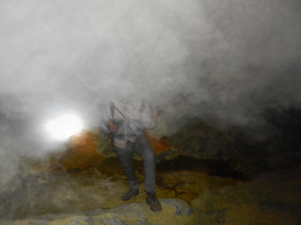 Maarten in the middle of a sulfur cloud