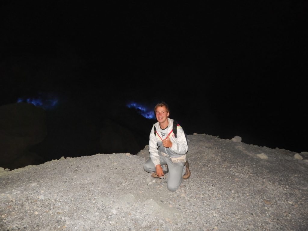 Blue fire in the distance at Kawah Ijen