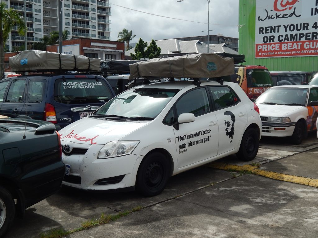 Toyota Carolla with rooftop tent of Wicked Campers, Australia