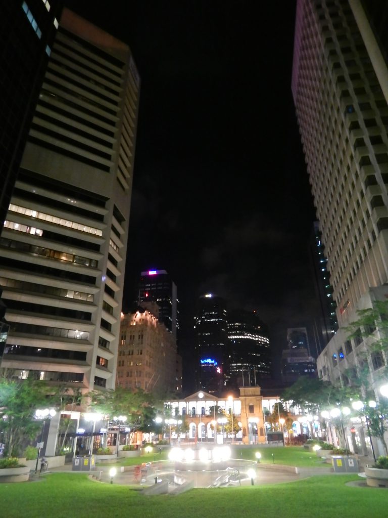 Brisbane by night in the small park on top of the parking garage