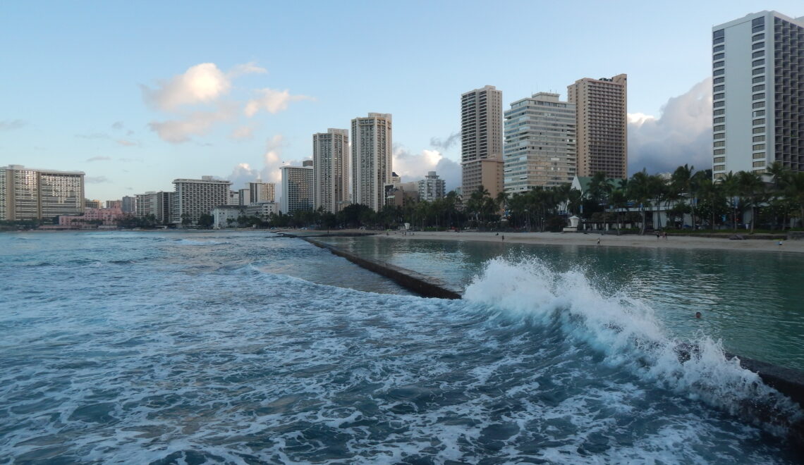 Waves crashing at Waikiki Beach, Honolulu